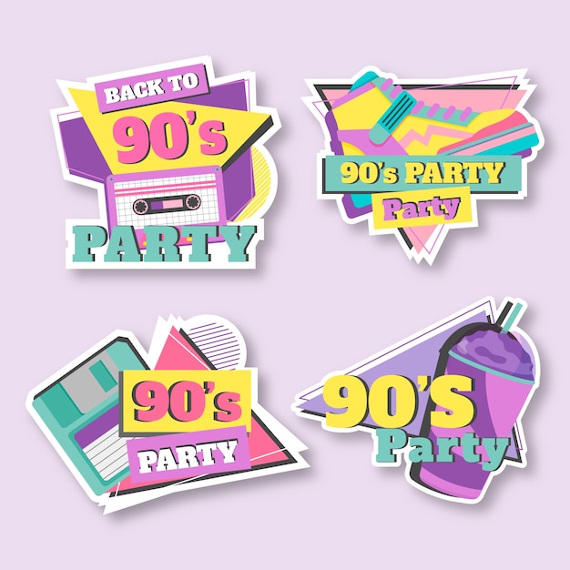 Hand drawn flat design 90s party badges