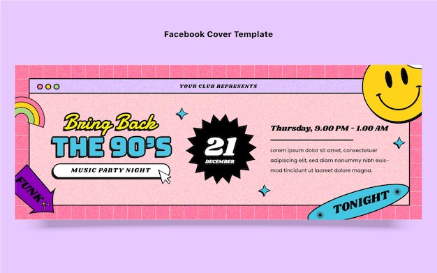 Free vector hand drawn flat design 
 90s party facebook cover