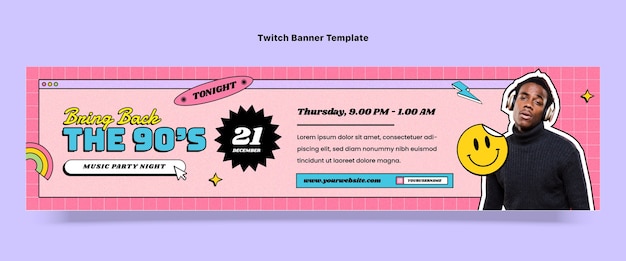 Free vector hand drawn flat design 
90s party twitch banner