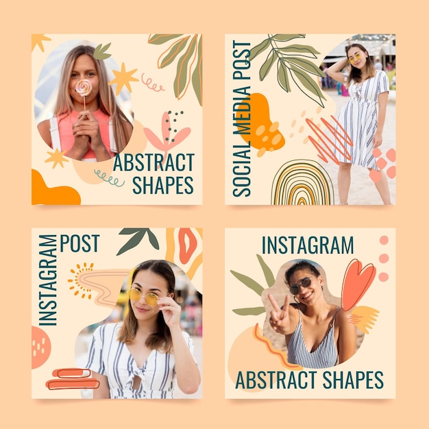 Post di instagram di forme astratte di design piatto disegnato a mano