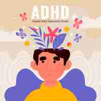 무료 벡터 손으로 그린 평면 디자인 adhd 그림