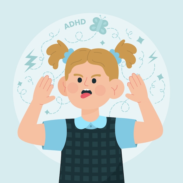 무료 벡터 손으로 그린 평면 디자인 adhd 그림