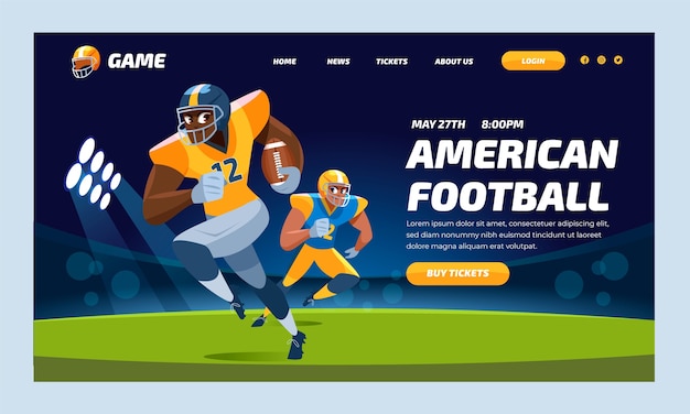 Pagina di destinazione di football americano di design piatto disegnata a mano