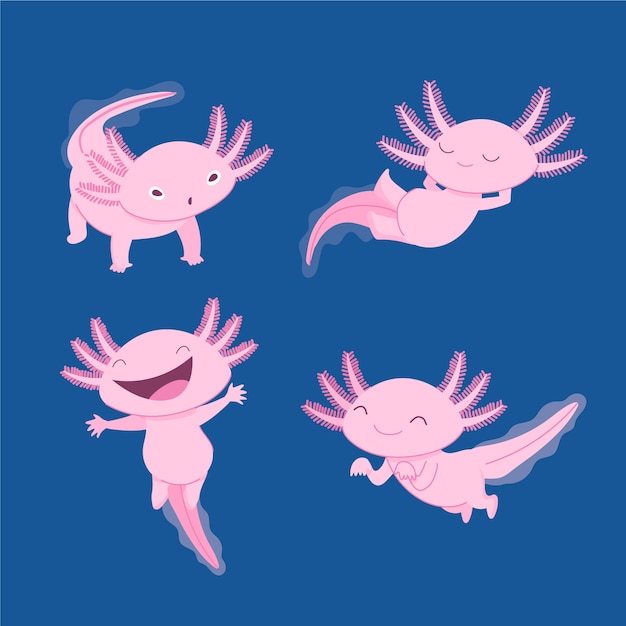 Free vector hand drawn flat design axolotl collection