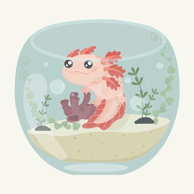 Illustrazione di axolotl design piatto disegnato a mano