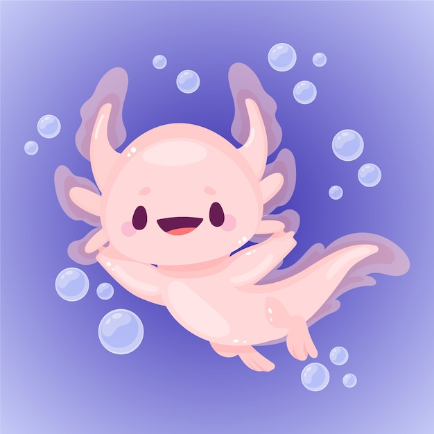 Hand drawn flat design axolotl llustration