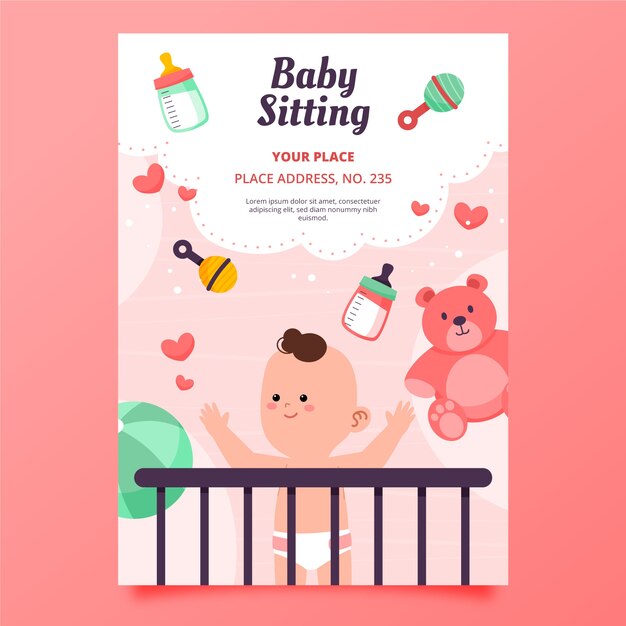 hand drawn flat design babysitting flyer