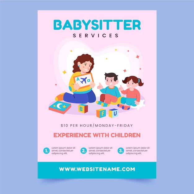 Hand drawn flat design babysitting flyer