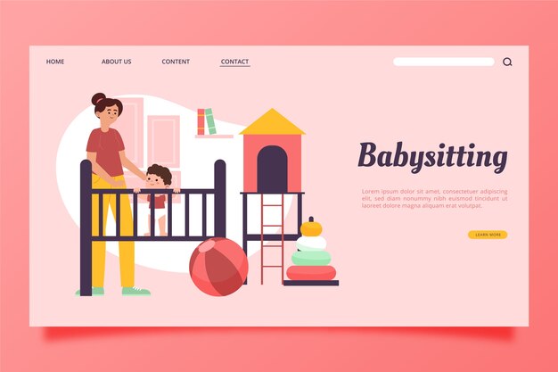 Hand drawn flat design babysitting landing page