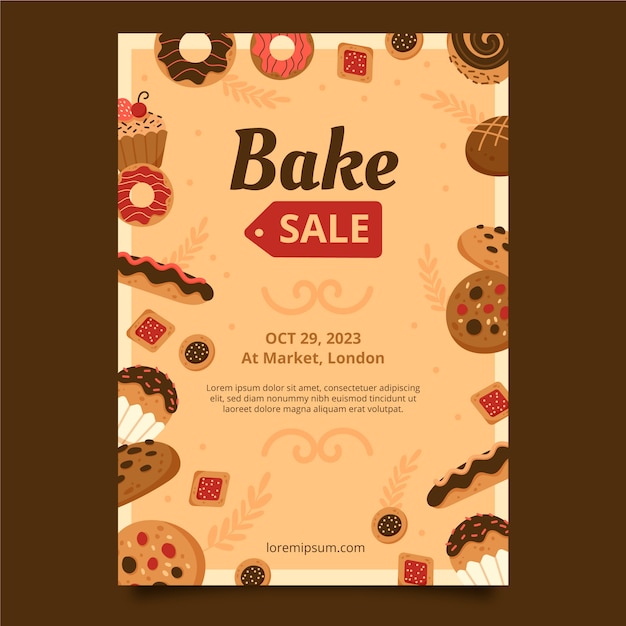 Hand drawn flat design bake sale flyer