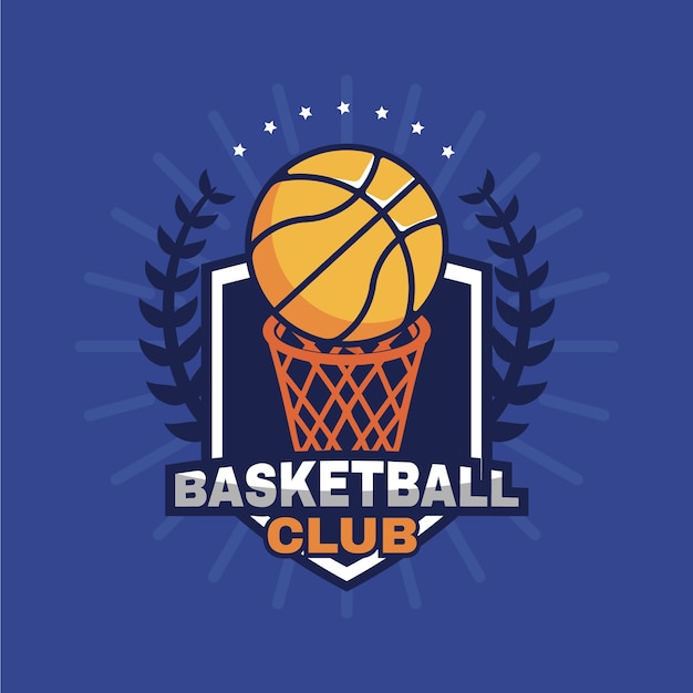 手描きのフラットなデザインのバスケットボールのロゴのテンプレート