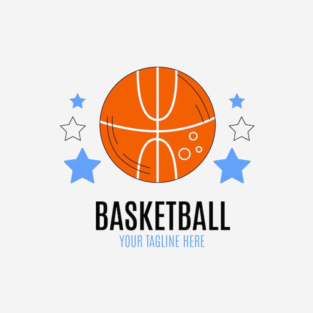 Ручной обращается плоский дизайн логотипа баскетбола