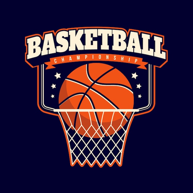 手描きのフラットなデザインのバスケットボールのロゴ
