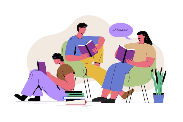 Нарисованная рукой иллюстрация книжного клуба плоского дизайна