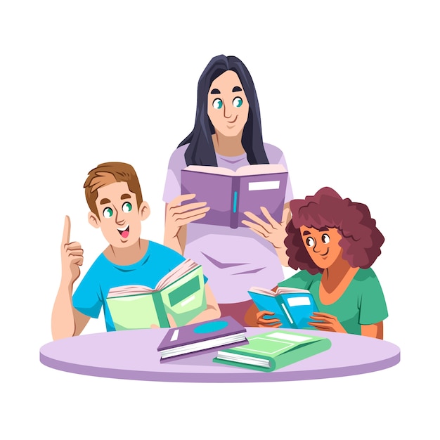 Hand drawn flat design book club illustration