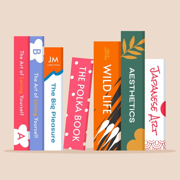 Hand drawn flat design book spine illustration