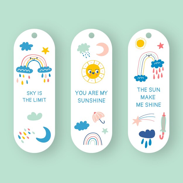 Hand drawn flat design bookmark set