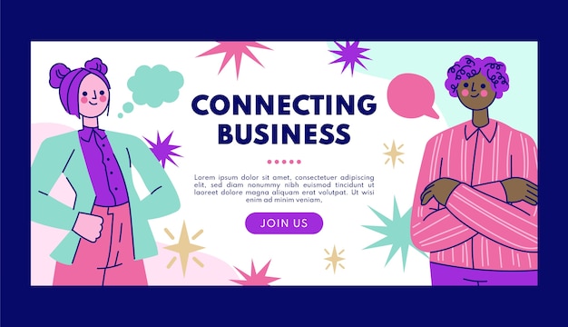 Hand drawn flat design business people banner