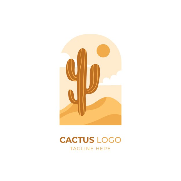 Logo cactus design piatto disegnato a mano