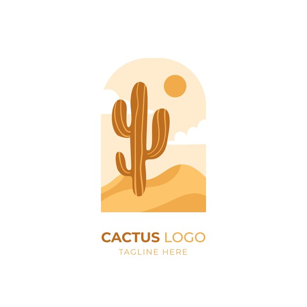 Ручной обращается плоский дизайн логотипа кактуса