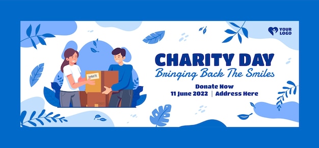 Hand drawn flat design charity event facebook cover template