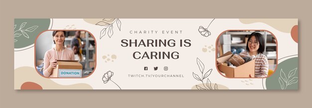 Hand drawn flat design charity event twitch banner