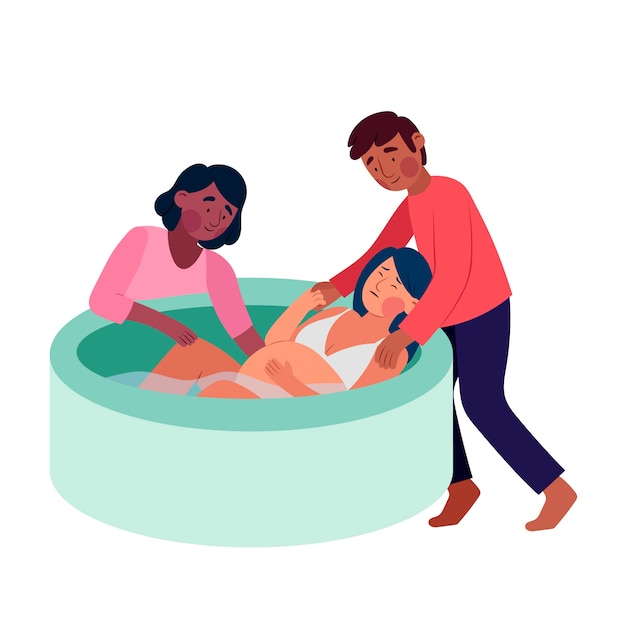 Hand drawn flat design childbirth scenes