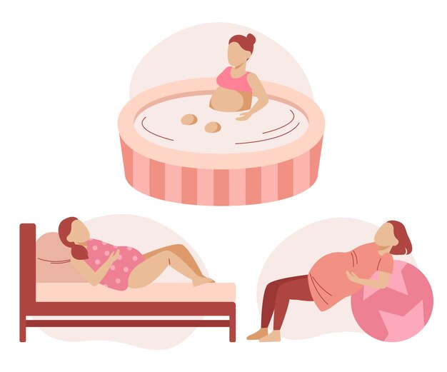 Hand drawn flat design childbirth scenes