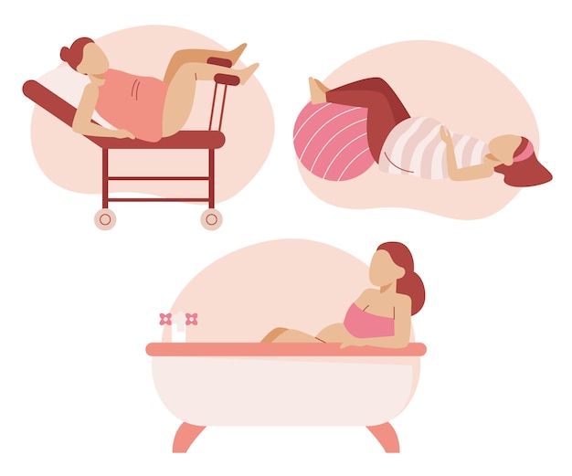 Hand drawn flat design childbirth scenes