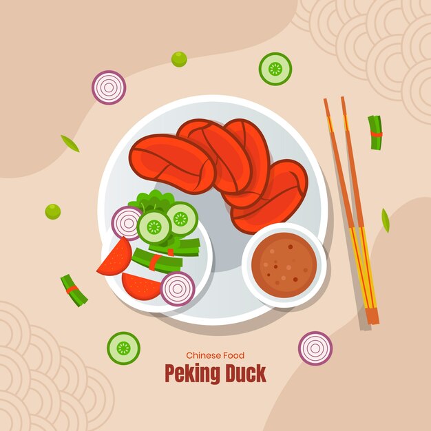 Нарисованная рукой иллюстрация китайской еды плоского дизайна