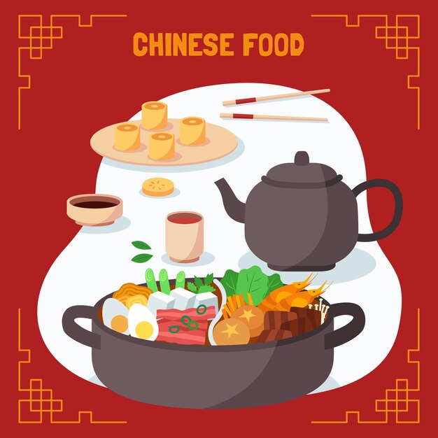 手描きフラットデザイン中華料理イラスト