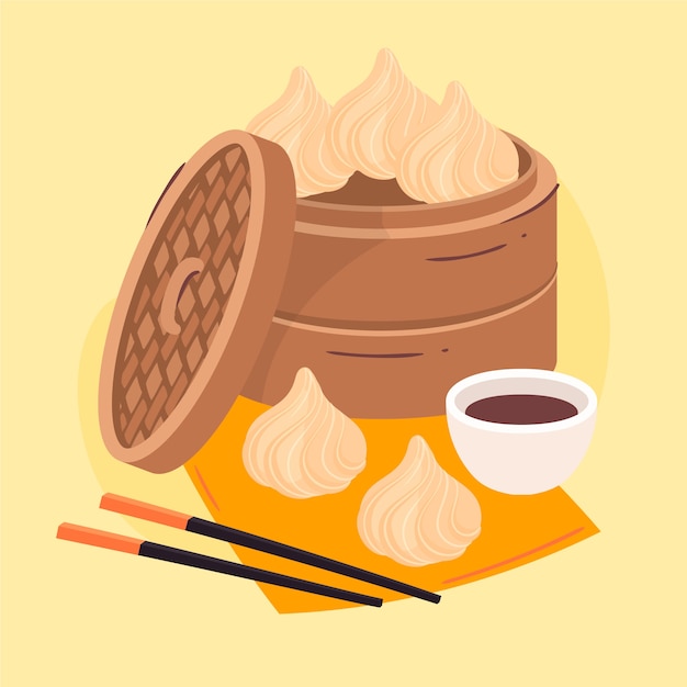 손으로 그린 평면 디자인 중국 음식 그림