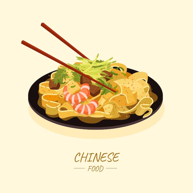 Hand drawn flat design chinese food illustration