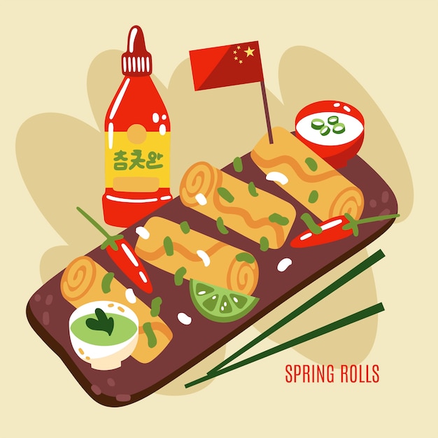 Hand drawn flat design chinese food illustration