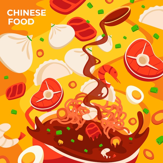 手描きフラットデザイン中華料理イラスト