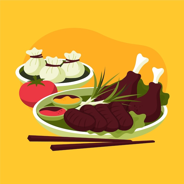 Hand drawn flat design chinese food