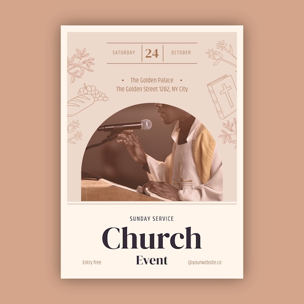 Hand drawn flat design church poster