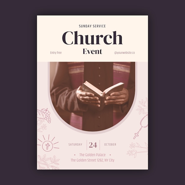 手描きのフラットデザイン教会のポスター