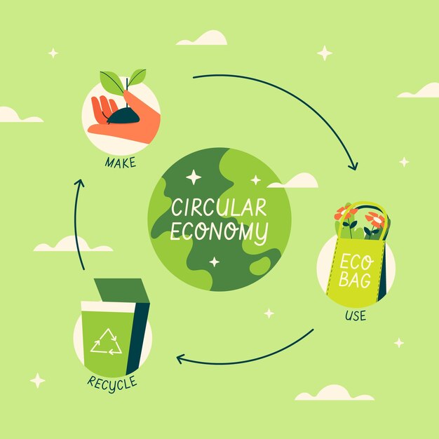 손으로 그린 평면 디자인 원형 경제 infographic