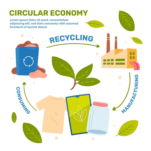 Hand drawn flat design circular economy infographic