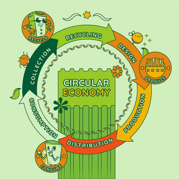 Vettore gratuito infografica di economia circolare design piatto disegnato a mano