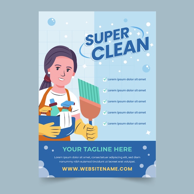 Hand drawn flat design cleaning service flyer