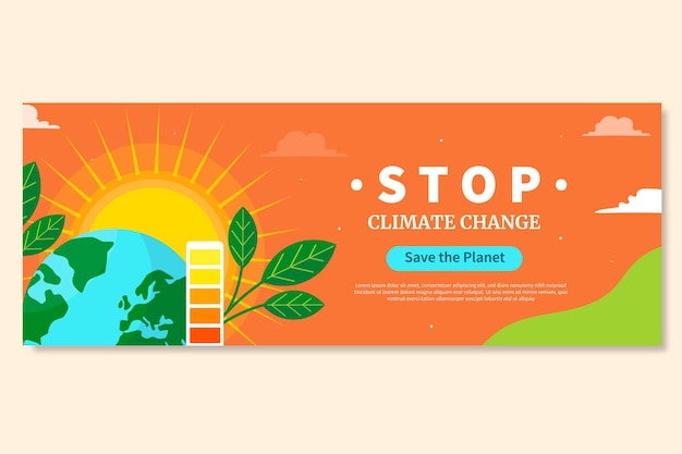 손으로 그린 평면 디자인 기후 변화 페이스 북 커버