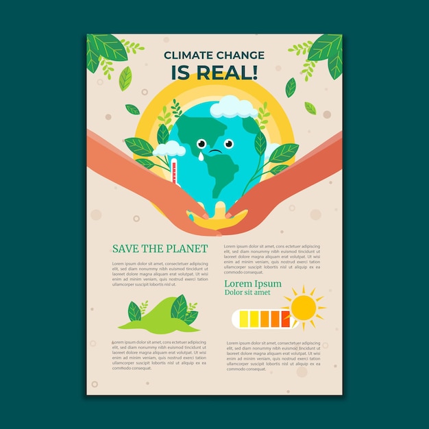 Free vector hand drawn flat design climate change flyers