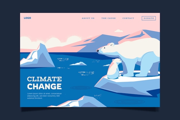 無料ベクター 手描きのフラットなデザインの気候変動のランディングページ