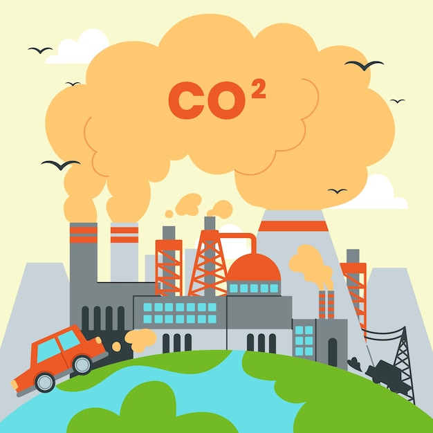 Illustrazione di co2 design piatto disegnato a mano