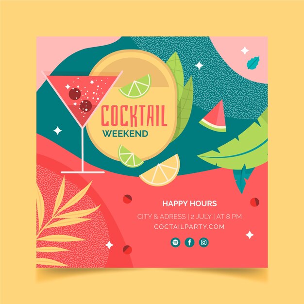 hand drawn flat design cocktail flyer design