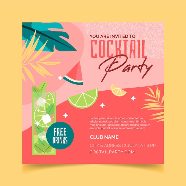 Hand drawn flat design cocktail flyer design