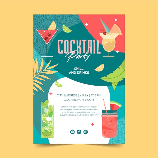 Free vector hand drawn flat design cocktail flyer design