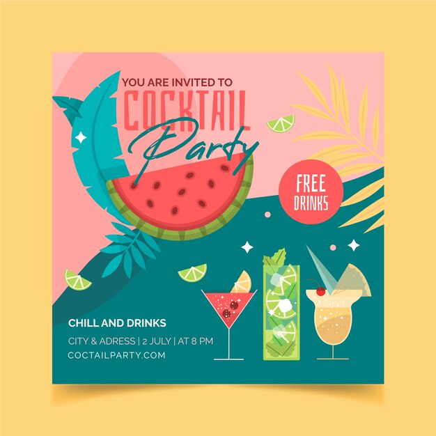 Hand drawn flat design cocktail flyer design